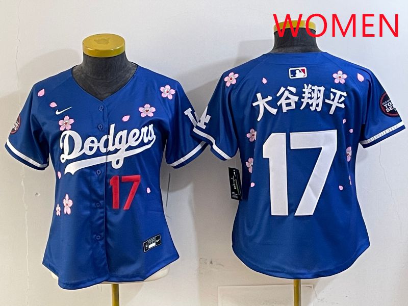 Women Los Angeles Dodgers 17 Ohtani Blue Sakura Edition 2025 Nike MLB Jersey style 16